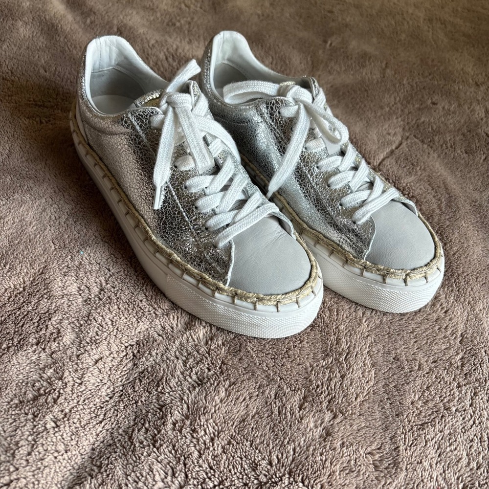 Free People Silver Metallic Leather Espadrille Platform Sneakers 0004783487 6 - Picture 2 of 8